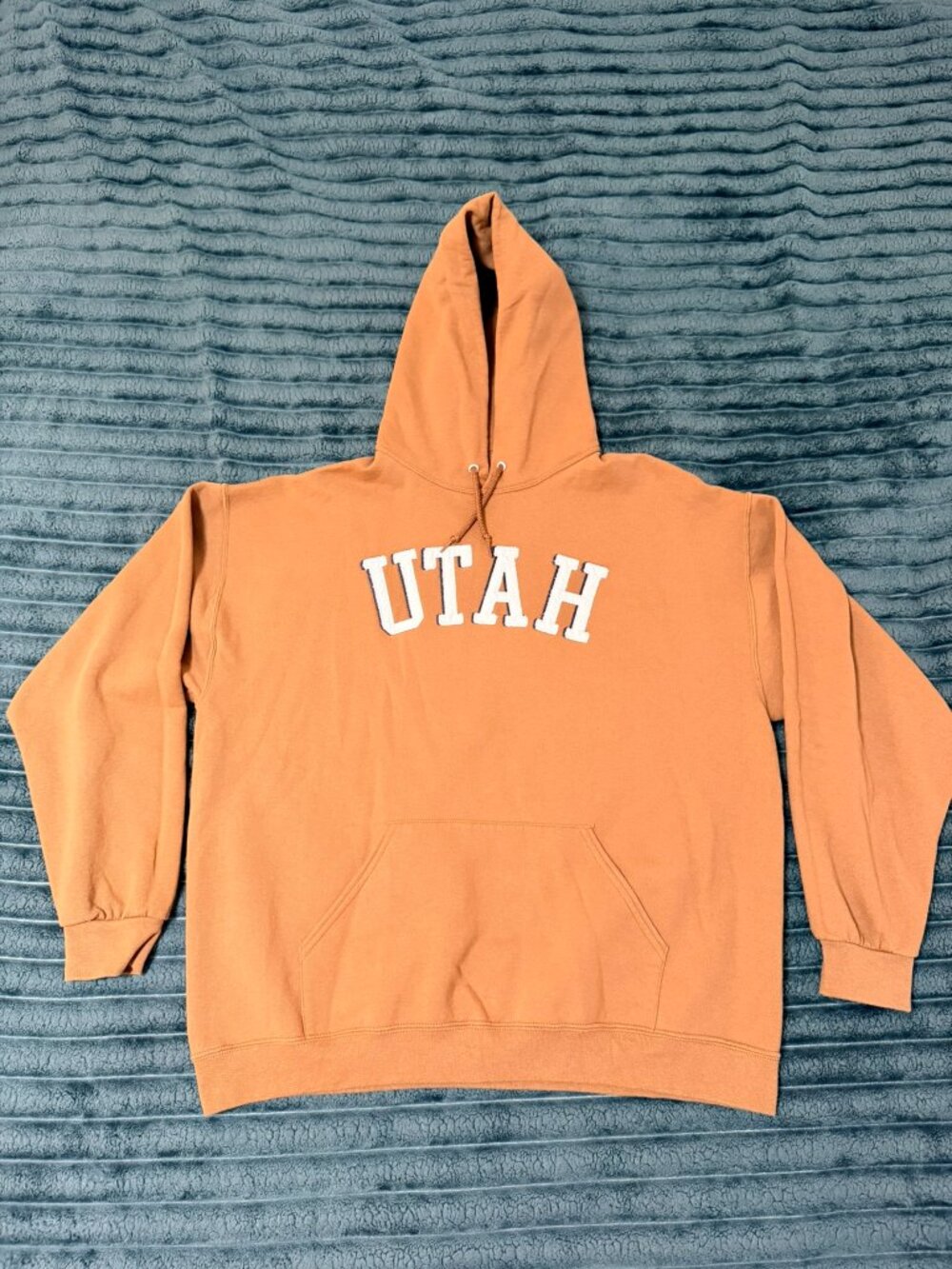 Utah Aesthetic Brown Khaki Pullover Hoodie Block Letter Men’s Large Cozy